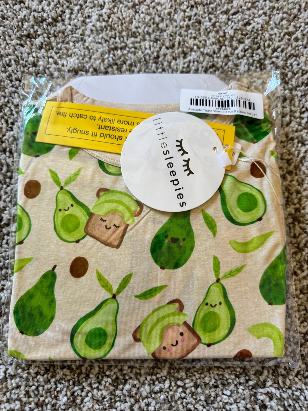 Little Sleepies Avocado Toast Short Sleeve Pajama Top - Cream & Green